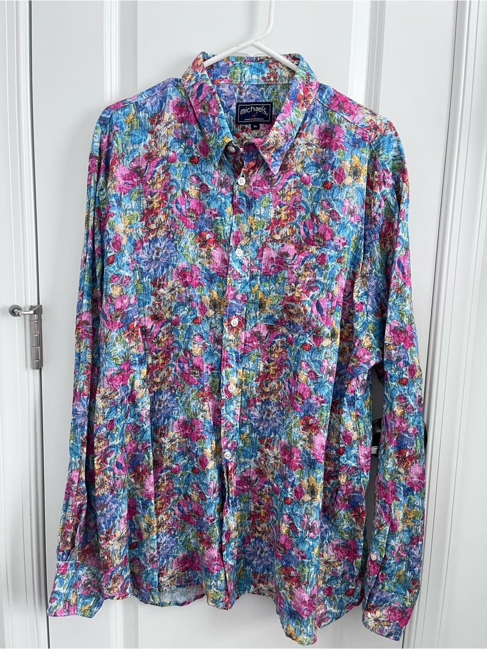 Michael's Men's 100% Linen Floral Long Sleeve Button Down Shirt